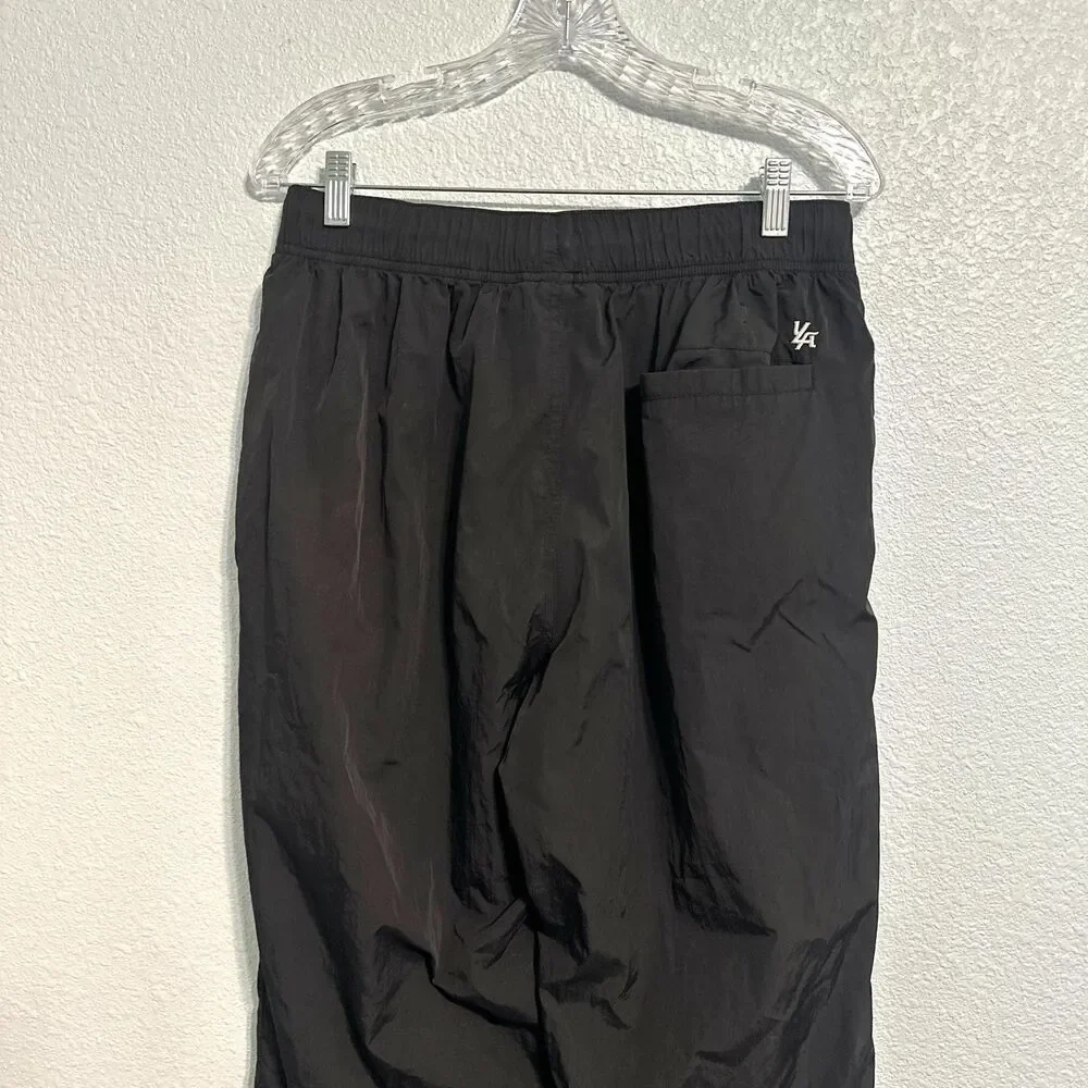 Youngla Joggers Pants Men L Black Nylon Mid Rise Elastic Waistband Pockets